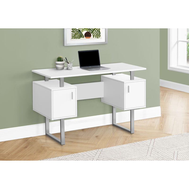 Monarch Specialties I 7605 Computer Desk, Home Office, Laptop, Storage, 48"L, Work, Metal, Laminate, White, Grey, Contemporary, Modern image number 2