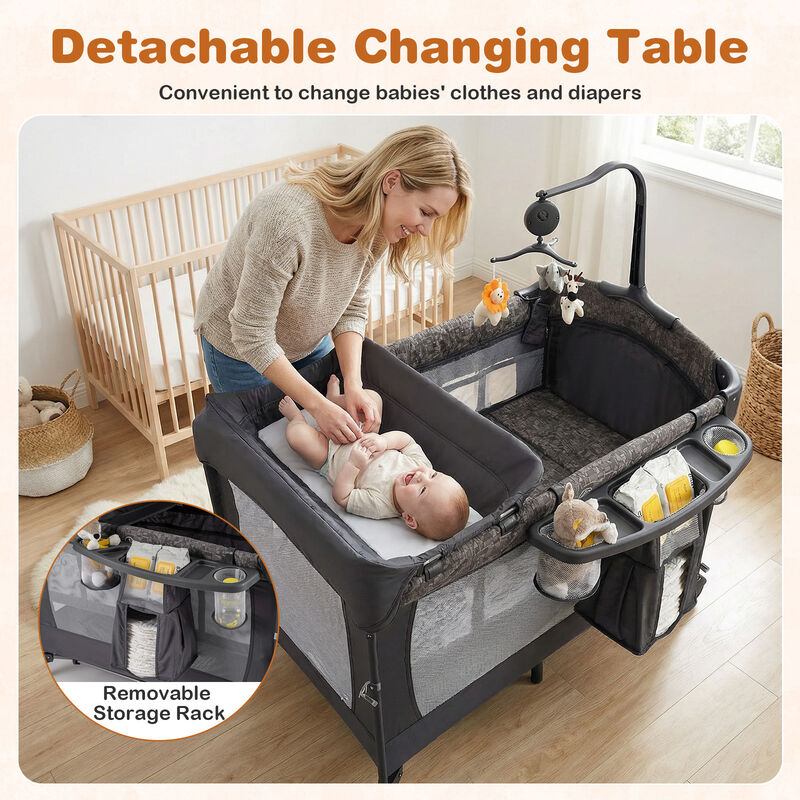 Convertible 5-in-1 Bedside Bassinet with Mattress & Diaper Table image number 6