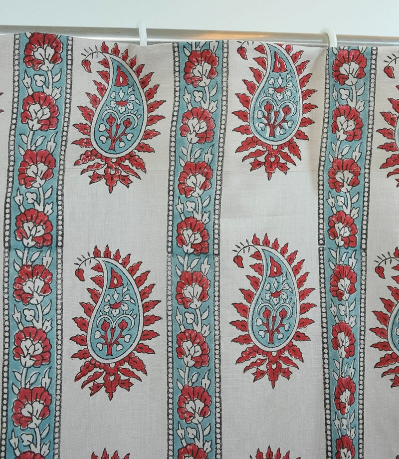 Fabdivine Handmade Block Print 42x144 Inch Curtain Soft Linen Floral Design for Fall Home Decoration, Lakshita image number 3
