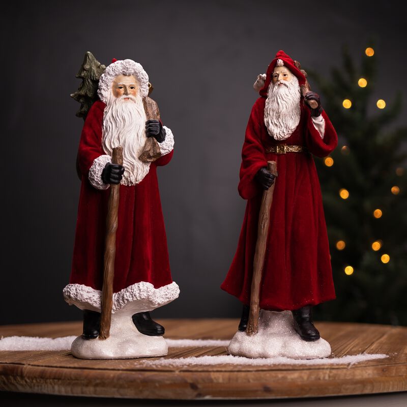 Set of 2 Resin Santa Statues for Festive Christmas Displays