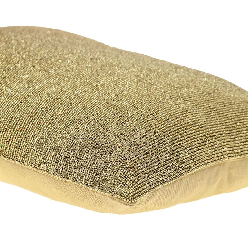 Homezia Shimmering Metallic Gold Beaded Luxury Throw Pillow