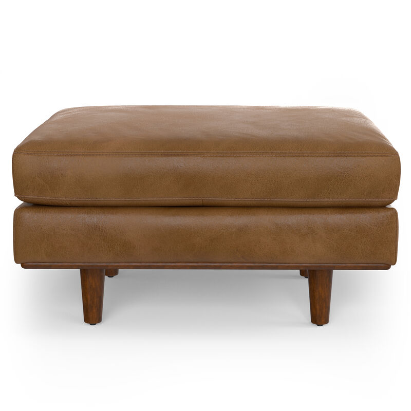 Morrison 33 inch Wide Mid-Century Modern Table Ottoman in Caramel Brown Top Grain Genuine Leather