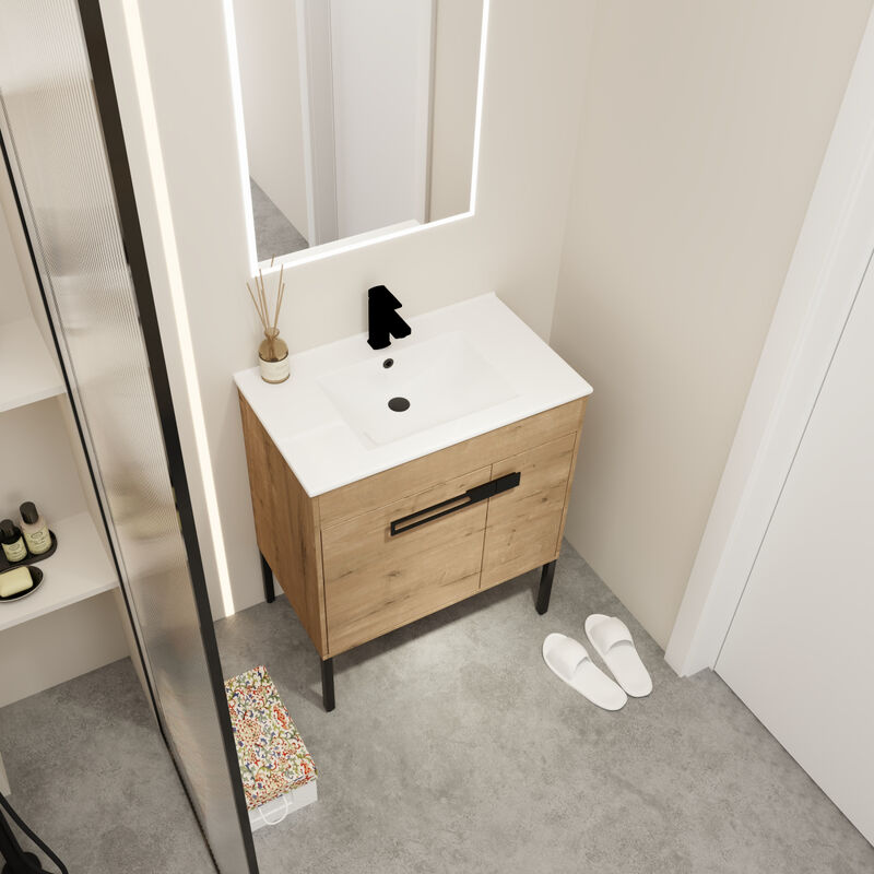 30 Inch Bathroom Vanity With Sink, Freestanding Bathroom Vanity or Floating is Optional Conversion 30x18-00330IMO-1(KD-Packing)