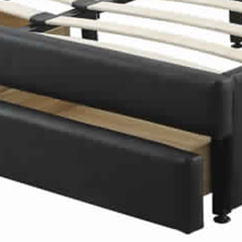 Pine Wood/ Bonded Leather Queen Size Bed In Black - Benzara