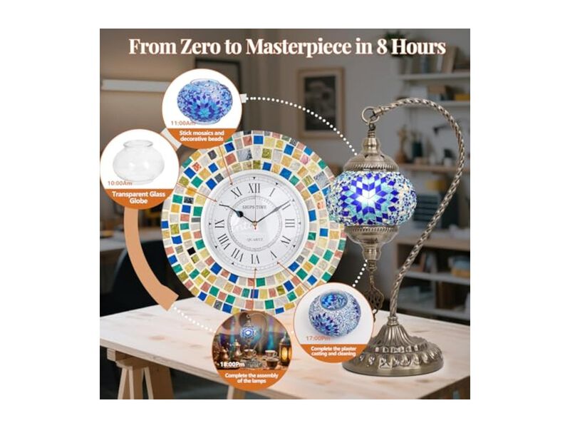 Turkish Mosaic Table Lamp For Bedroom Living Room Blue image number 3
