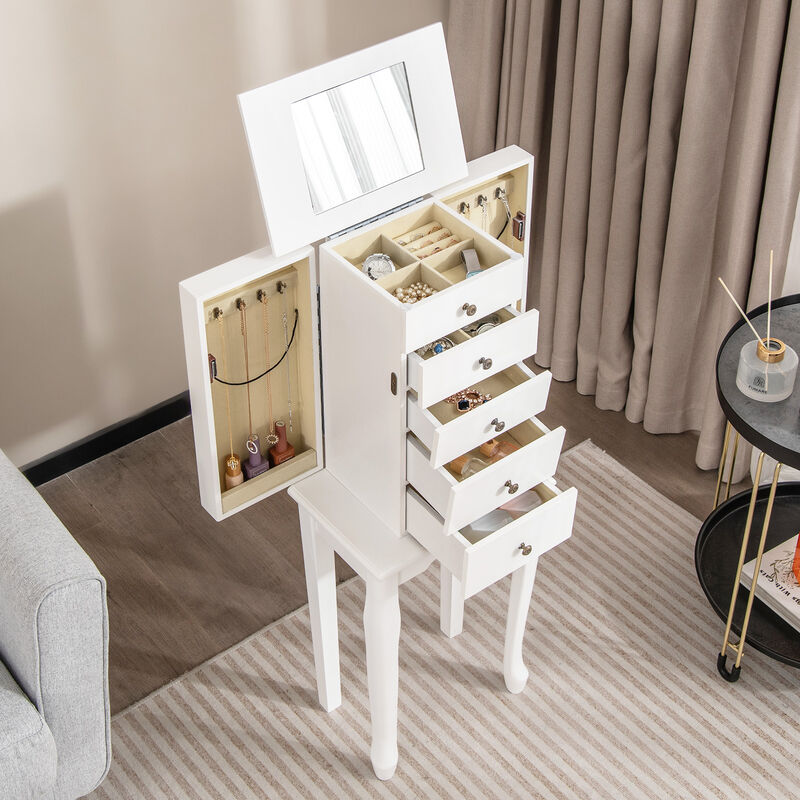 2 Colors Armoire Storage Standing Jewelry Cabinet with Mirror image number 1