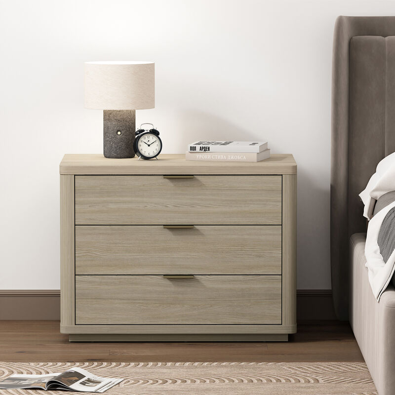 Evelyn Wide 3-Drawer Nightstand in Gray