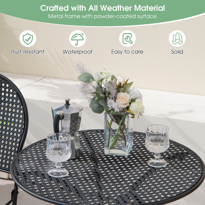 Metal Bistro Patio Furniture Set &ndash; Round Table & 2 Folding Chairs