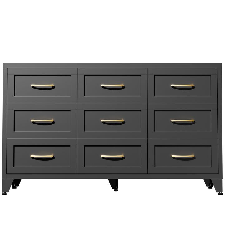 9 Drawer Dresser, Metal Chest of Drawers with Quiet Glide Rails, Modern Storage Cabinet for Bedroom, Entryway, Closet