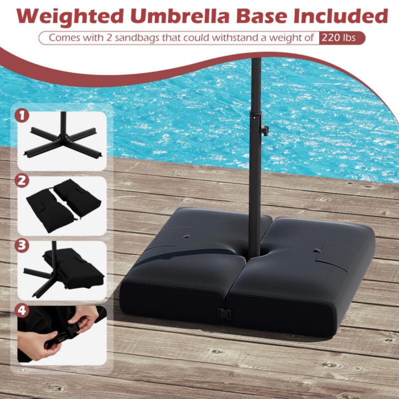 10 Feet Solar Offset Hanging Umbrella with Base and 32 LED Lights-Taupe image number 5