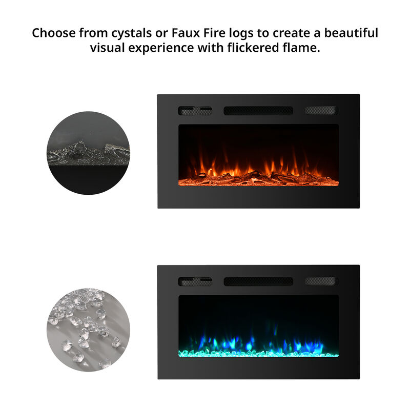 MONDAWE 30" Recessed Wall-Mounted Electric Fireplace 5000 BTU Heater with Remote Control