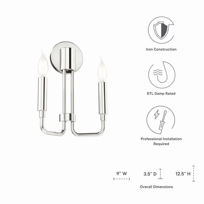 Modway Rekindle 2-Light Wall Sconce in Polished Nickel image number 7