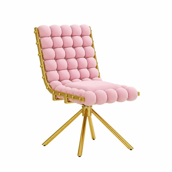 GOODSILO Set of Two Modern Tufted Puffy Bubble Velvet Dining Accent Swivel Chairs with Metal Legs for Dining Room and Kitchen