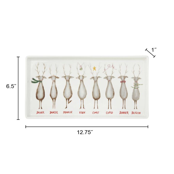 Santa's Reindeer with Names Rectangle Stoneware Serving Platter