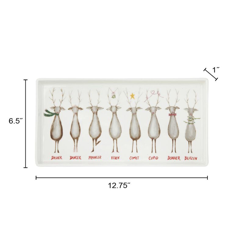 Santa's Reindeer with Names Rectangle Stoneware Serving Platter image number 1