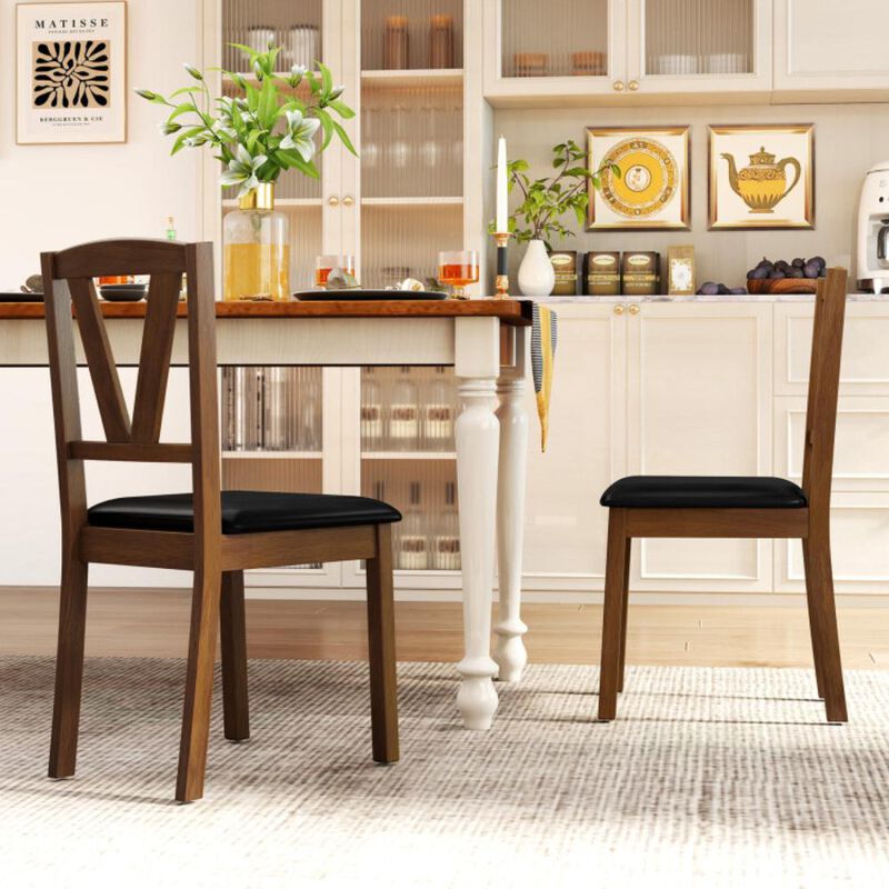 Hivvago Wooden Dining Chair Set of 2 with PU Leather Upholstered and Rubber Wood Frame