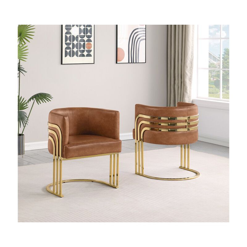 Best Quality Furniture Leather-Aire Side Chairs with Gold Chrome Set of 2 image number 2