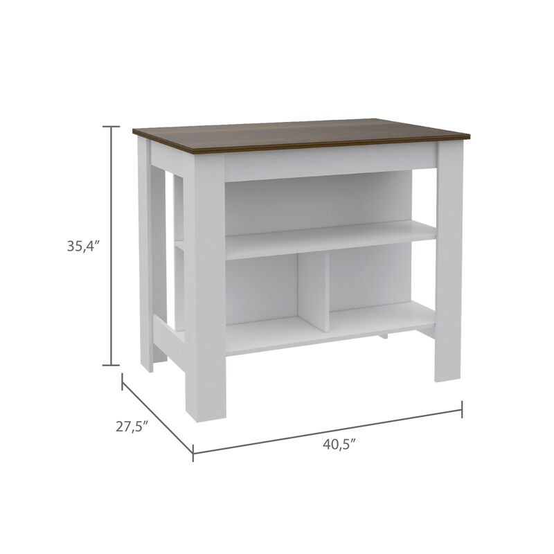 Streamdale Cala Kitchen Island, Four Legs, Three Shelves - White Walnut image number 3
