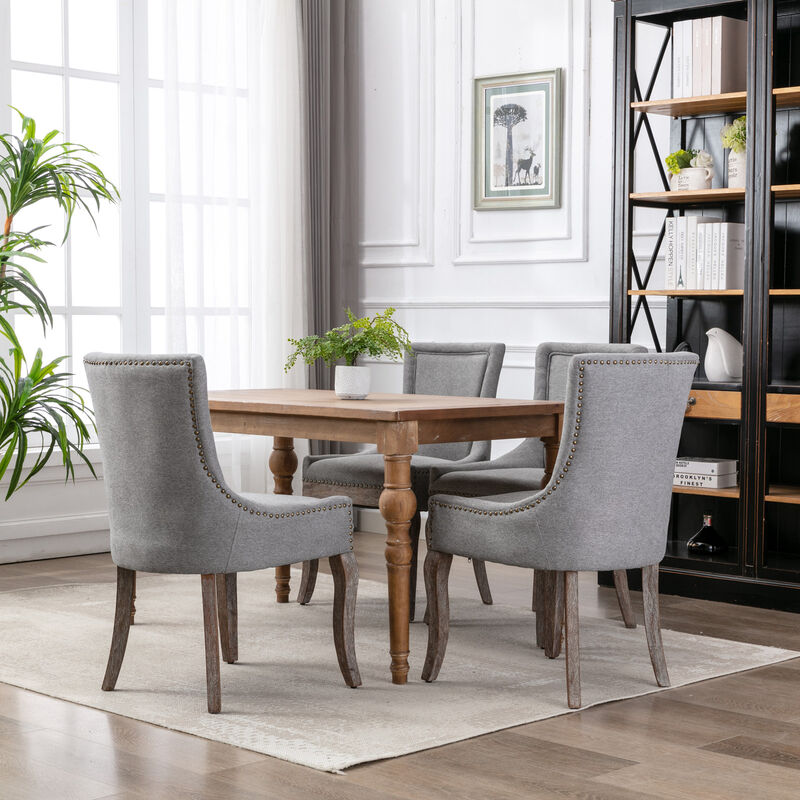 Whisen 2-Piece 24inch Upholstered Dining Chairs, Thickened Fabric Solid Wood Legs Bronze Nailhead for Kitchen Dining Room image number 3