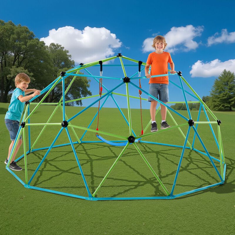 Kids Climbing Dome with Swing & Hammock, Geometric Jungle Gym for Backyard Outdoor Play-Multi Color image number 1