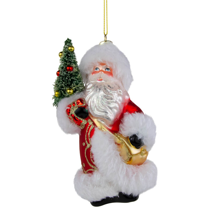 6.25" Santa Claus with Christmas Tree Glass Ornament