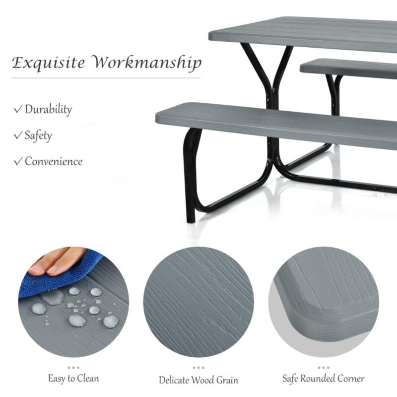 Hivvago HDPE Outdoor Picnic Table Bench Set with Metal Base