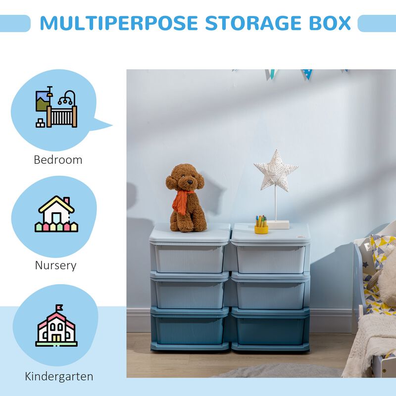 Blue Kids' Organizer: 3-Tier Storage Unit with 6 Drawers for Nursery