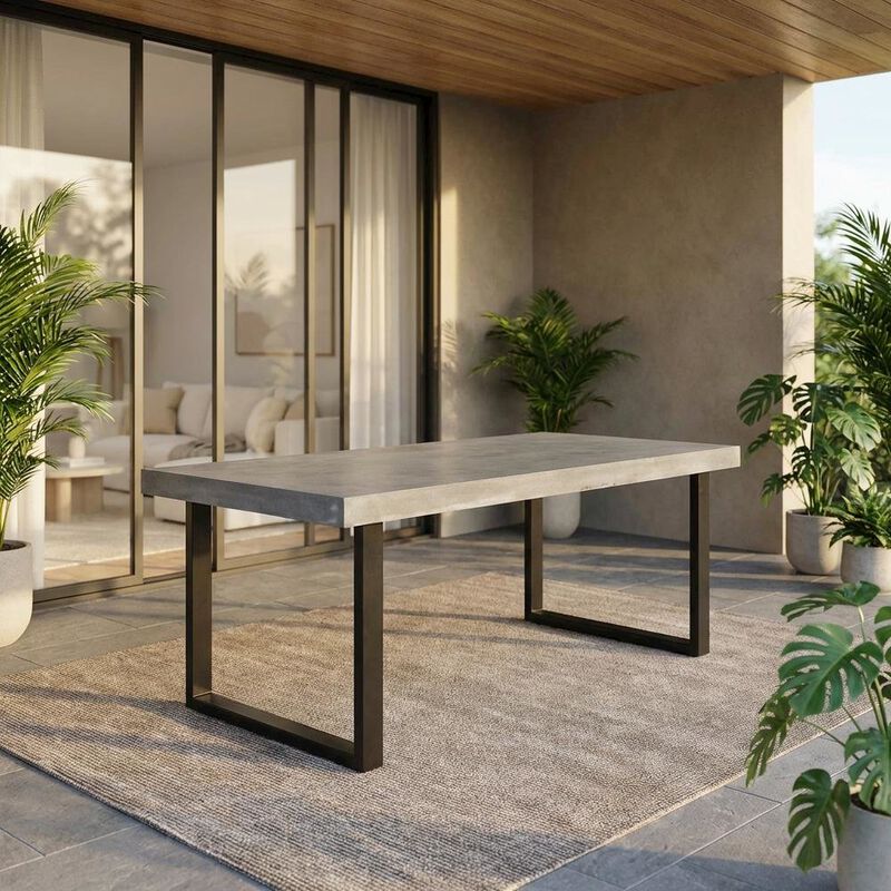 Outdoor Escape Cement Top Outdoor Dining Table, Contemporary Patio Dining Table for Six image number 1