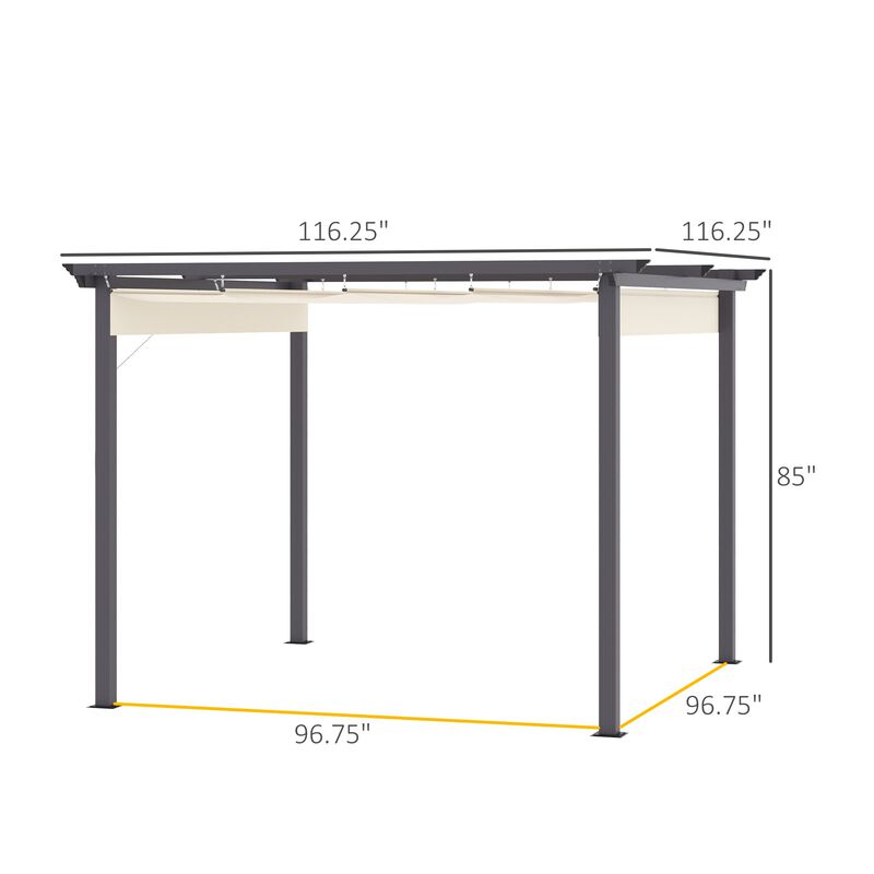 10' x 10' Retractable Pergola Canopy Patio Gazebo Sun Shelter with Aluminum Frame for Outdoors, Cream White