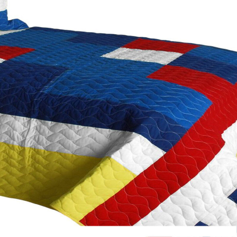 Vermicelli Quilted Patchwork Geometric Quilt Set Full Bedding image number 2