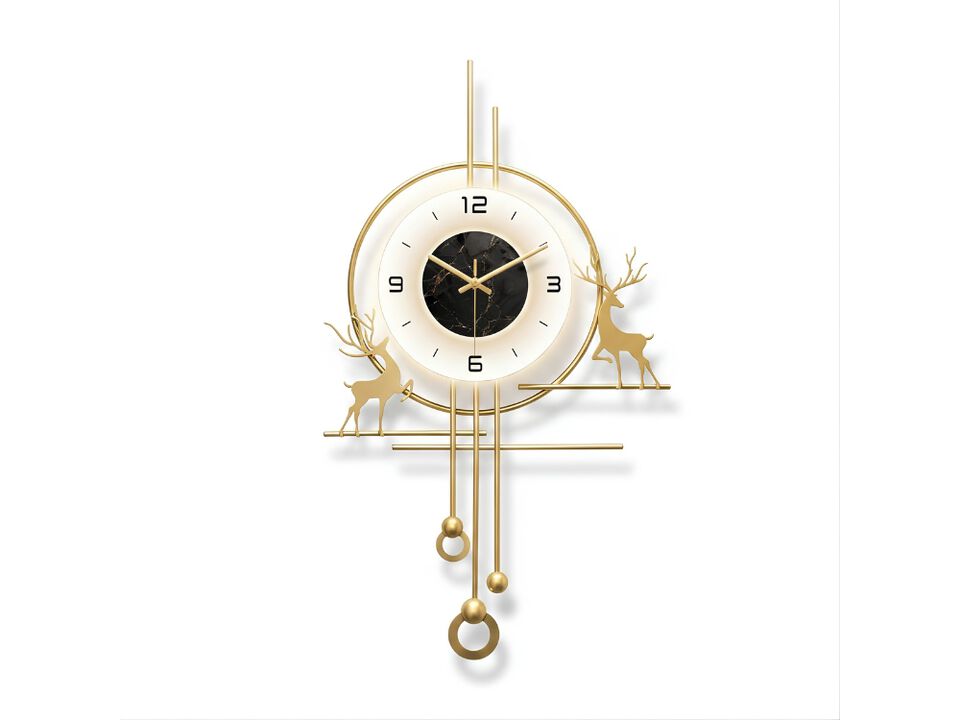 Large Gold Wall Clock - Decorative Silent Metal Clock with Light for Home & Office