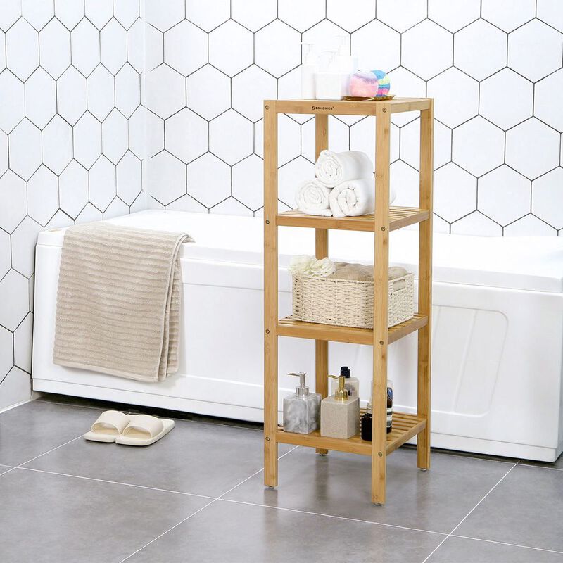 Elegant 4-Tier Wicker Bathroom Shelf for Organized Storage and Display