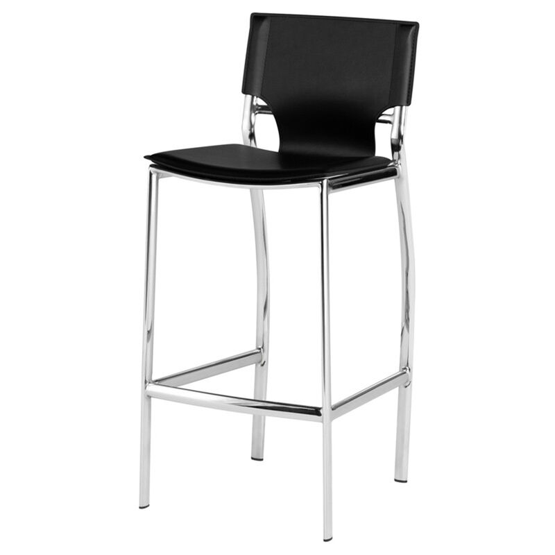 Jan 25 Inch Counter Height Chairs, Set of 2, Gray Faux Leather, Chrome Metal Legs - Benzara image number 1