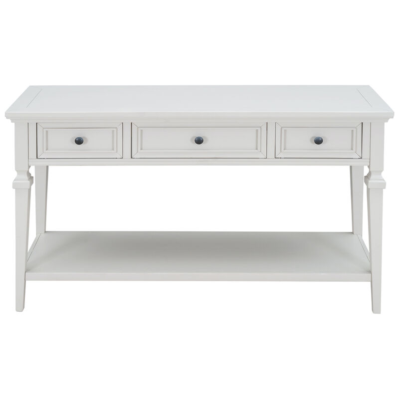 Whisen Classic Retro Style Console Table with 3-Top Drawers and Open Shelf - Antique White
