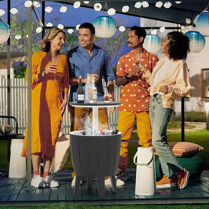 10-Gallon Outdoor Cooler Bar Table with Telescopic Top and Ice Bucket