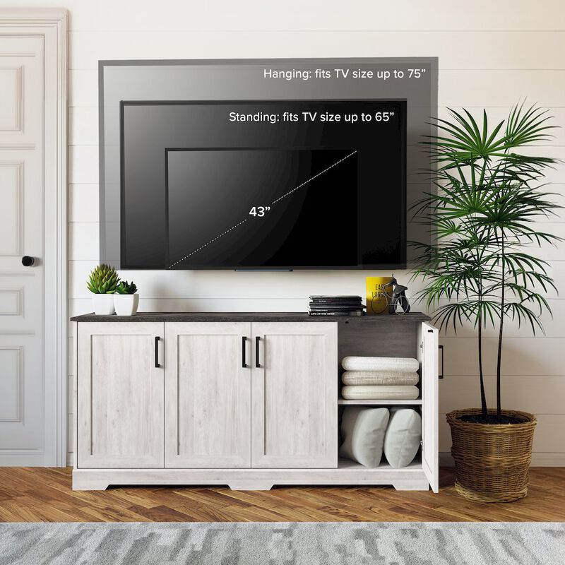 Prepac Rustic Ridge 4-Door Console Table Washed White Engineered Wood Sideboard