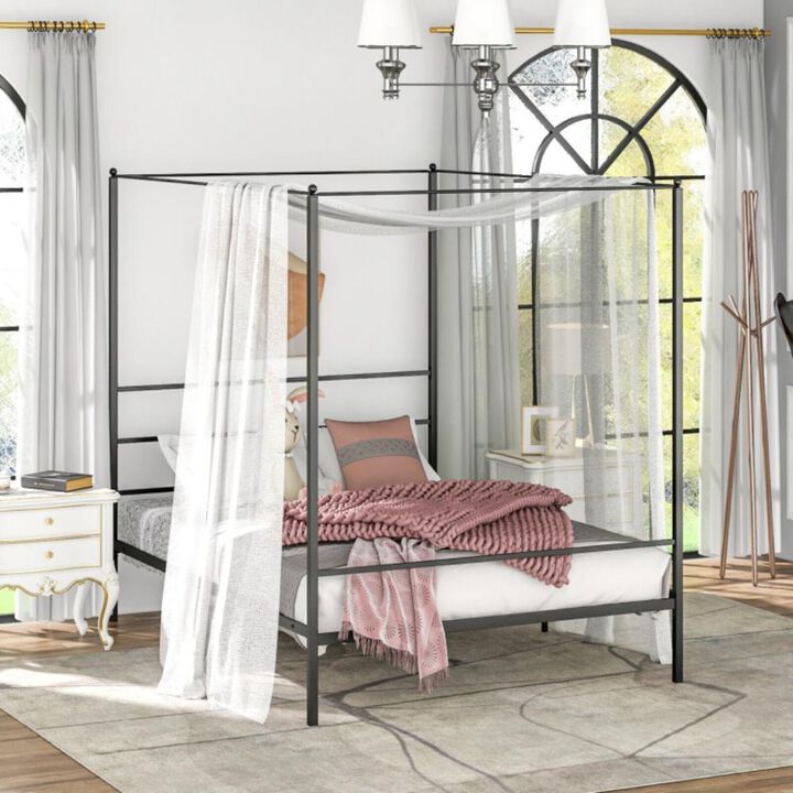 Hivvago Metal Canopy Bed Frame with Slat Support-Queen Size