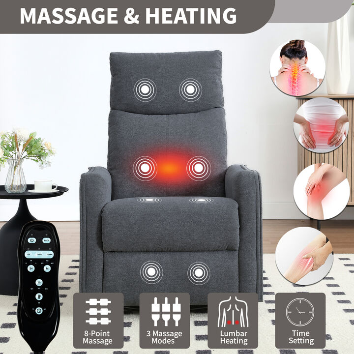 GOODSILO Heat Massage Manual Recliner Chair with Rocker and Swivel for Living Room Relaxation