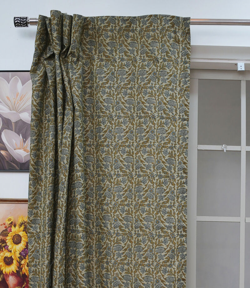 Fabdivine Floral Block Print Drape Rustic Linen 54x96 Inch Curtain for Door & Window Decoration, Vanmala image number 5