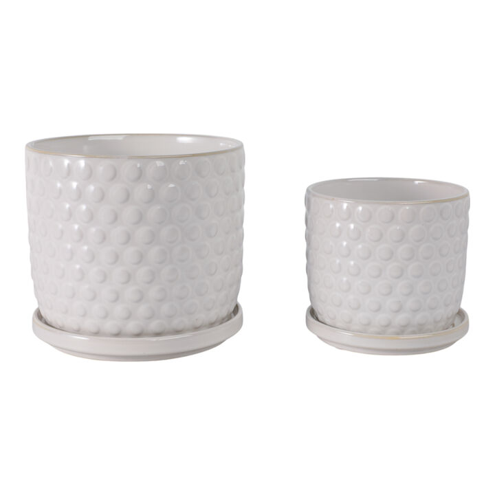 S/2 6/8" Bubble Planter W/ Saucer, White