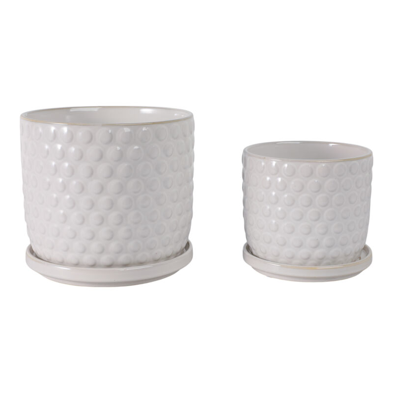 S/2 6/8" Bubble Planter W/ Saucer, White image number 0