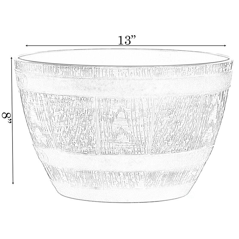 Brown Outdoor Rustic Half Barrel Flower Garden Planter Bowl, Plastic, Small