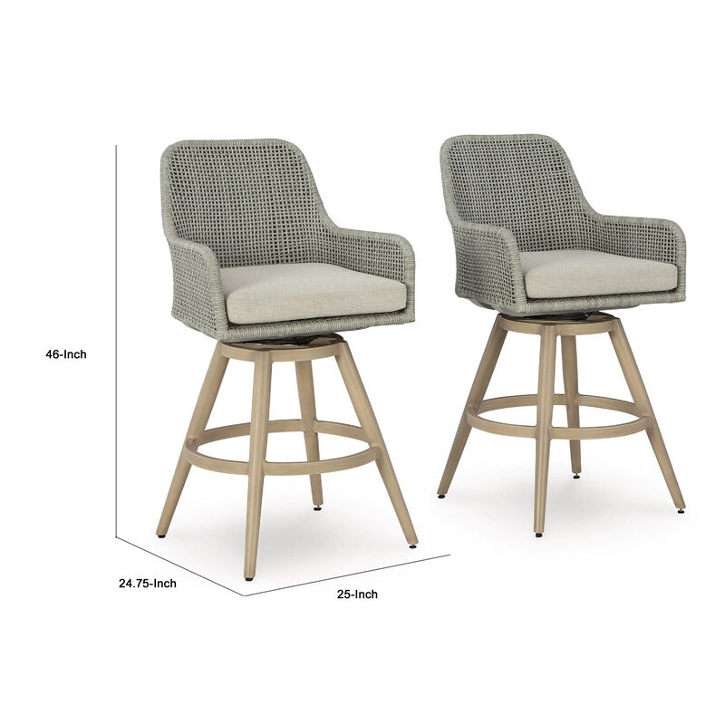 Yami Swivel Barstool Set of 2, Gray Cushions and Wicker Woven Back image number 5