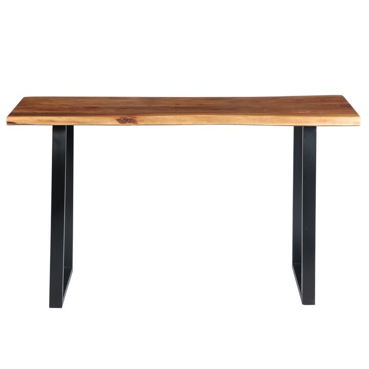 The Urban Port Industrial Wooden Live Edge Desk with Metal Sled Leg Support, Brown and Black