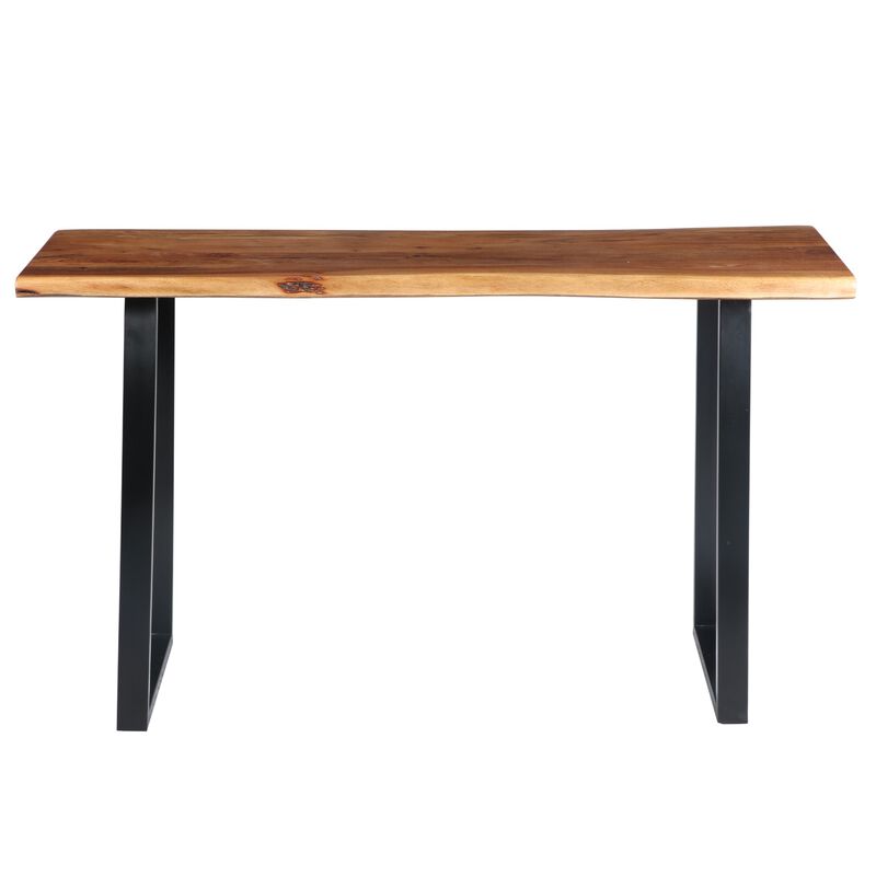 The Urban Port Industrial Wooden Live Edge Desk with Metal Sled Leg Support, Brown and Black
