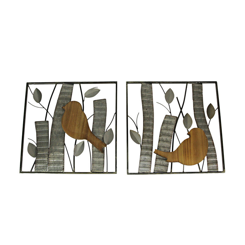 Rustic Birds and Branches 2 Piece Wood and Metal Wall Sculpture Set image number 0