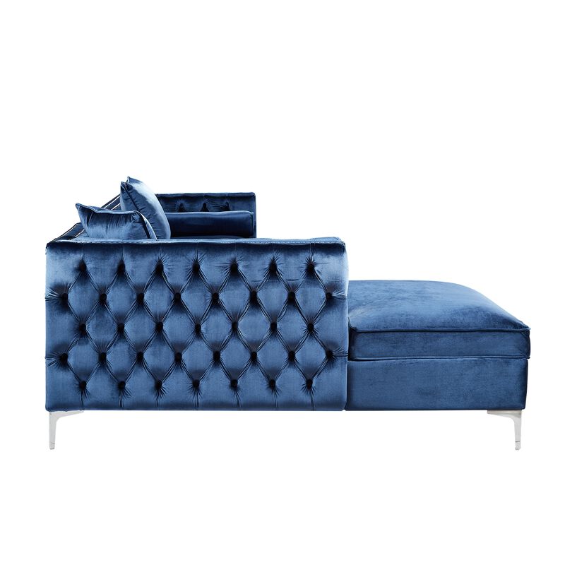 Inspired Home Clarinda Velvet Left Facing Chaise Sectional Sofa