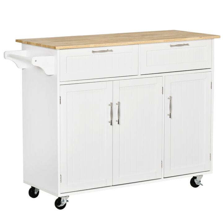 48" Kitchen Island Utility Rolling Cart w/ 2 Storage Drawers & 3 Cabinets, Black