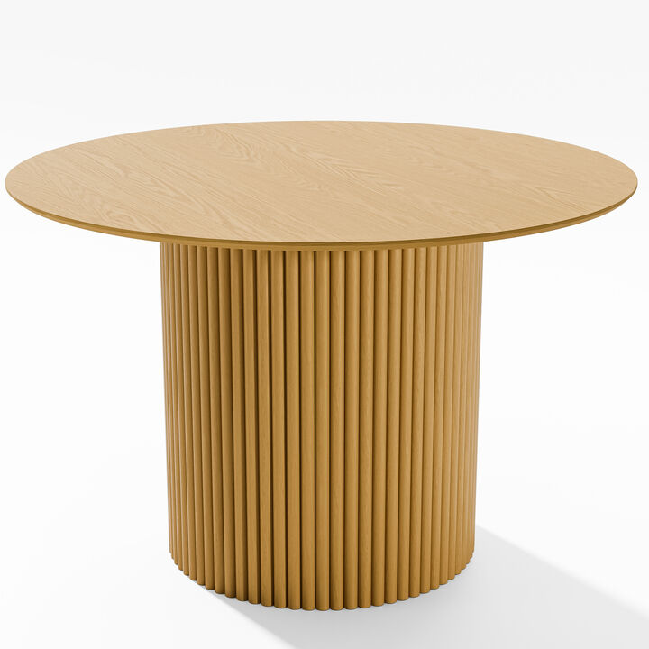 46 Inch Original Color Beveled Edge Round Wooden Dining Table  Seats 4-6 People, Suitable for Living Room and Dining Room