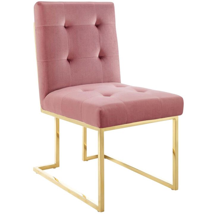 Modway Privy Performance Velvet Gold Stainless Steel Dining Chair in Gold Dusty Rose